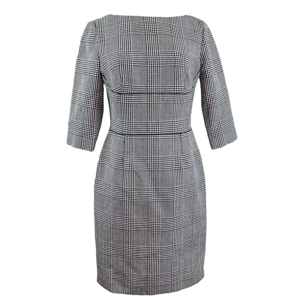 Stella McCartney Houndstooth Plaid Boat Neck Wool Blend Dress Gray 40 US 4/6
